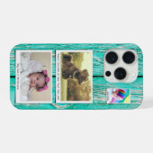 Rustic 3 Foto Collage Aquamarin Blue Green Planks iPhone Hülle (Rückseite (Horizontal))