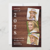 Rustic 3 Foto Collage Country Wood Abschluss Einladung (Vorderseite)