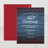 Rustic 40th Anniversary Save the Date Ruby Herzen Postkarte (Vorne/Hinten)