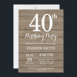 Rustic 40th Birthday Invitation Einladung<br><div class="desc">Rustic 40th Birthday Invitation. Rustic Wood Background. Vintage Retro Birthday. Adult Birthday. Men or Women Bday Invite. 13th 15th 16th 18th 20th 21st 30th 40th 50th 60th 70th 80th 90th 100th, Any age. For further customization, please click the "Customize it" button and use our design tool to modify this template....</div>