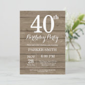 Rustic 40th Birthday Invitation Einladung (Stehend Vorderseite)