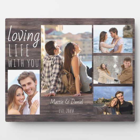 Rustic 5 Foto Collage Love Life with you | Holz Fotoplatte (Vorderseite)