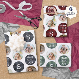 Rustic 6 Foto Monogram Kariert PEACE LIEBE JOY Geschenkpapier Set