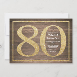 Rustic 80th Birthday Einladung Gold Glitter