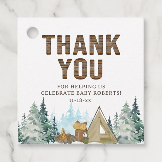Rustic A Little Camper Baby Shower Favors Geschenkanhänger (Vorderseite)