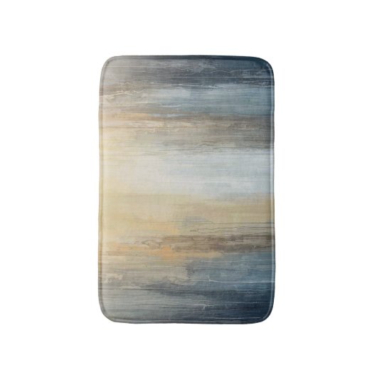 Rustic Abstract Blue Brown Yellow Stripe Badematte (Vorderseite Vertikal)