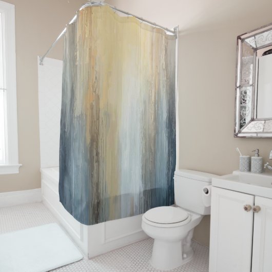 Rustic Abstract Blue Brown Yellow Stripe Duschvorhang (Beispiel)