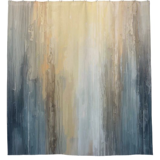 Rustic Abstract Blue Brown Yellow Stripe Duschvorhang (Vorderseite)