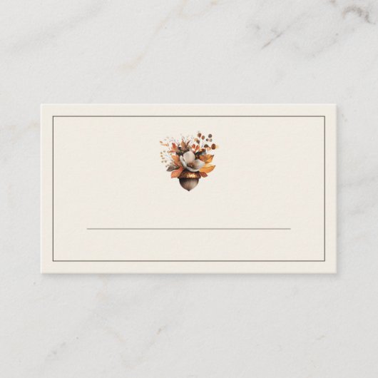 Rustic Acorn Floral Ivory Fall Place Cards Platzkarte (Vorderseite)
