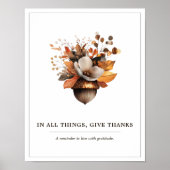 Rustic Acorn Floral White Fall Poster (Vorne)