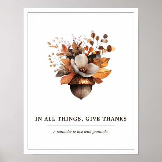 Rustic Acorn Floral White Fall Poster (Vorne)