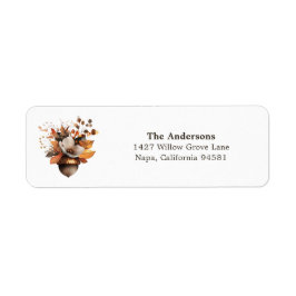 Rustic Acorn Floral White Return Address Label
