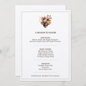 Rustic Acorn Floral White Thanksgiving Dinner Menu Menükarte (Vorne/Hinten)