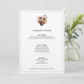 Rustic Acorn Floral White Thanksgiving Dinner Menu Menükarte (Stehend Vorderseite)
