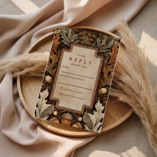 Rustic Acorn Woodland Wedding RSVP Karte