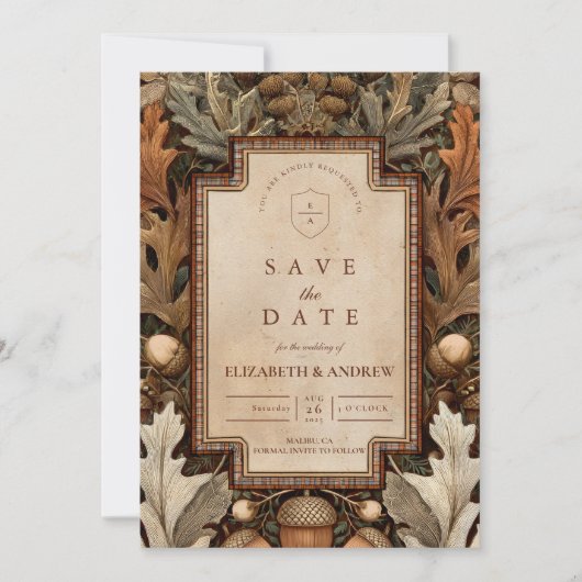 Rustic Acorn Woodland Wedding Save The Date (Vorderseite)
