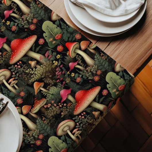Rustic Aesthetic Table Runner Forest Fungi Charm Großer Tischläufer