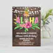 Rustic Aloha Luau Hawaiian Birthday Einladung (Stehend Vorderseite)