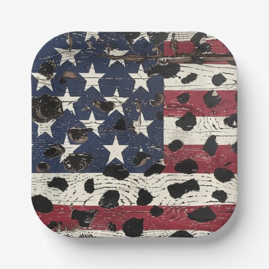 Rustic American Flag Leopard Print (2) Pappteller (Vorderseite)