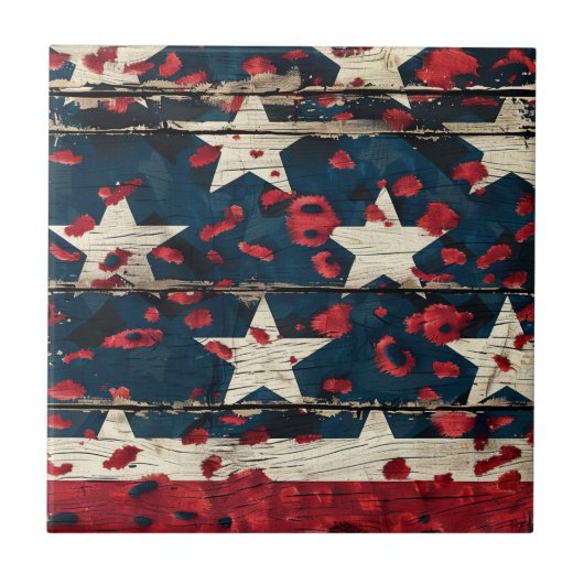 Rustic American Flag Leopard Print (5) Fliese (Vorderseite)
