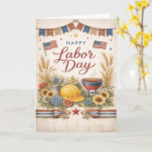 Rustic Americana Happy Labor Day Karte (Gelbe Blume)