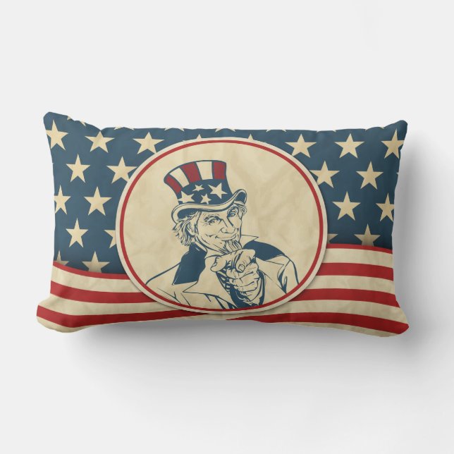 Rustic Americana Patriotic Uncle Sam Lendenkissen (Vorderseite)