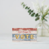 Rustic Americana Wood Plank Vote Reminder Visitenkarte (Stehend Vorderseite)