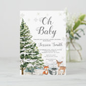 Rustic Animal Evergreen Weihnachtsdusche Einladung (Stehend Vorderseite)