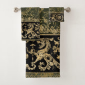 Rustic, antik, gothic, golden bronze, pattern, vi badhandtuch set (Insitu)