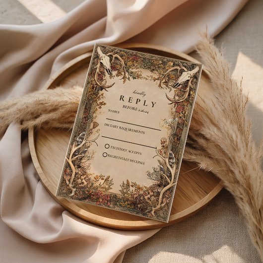 Rustic Antler Autumn Wedding RSVP Karte