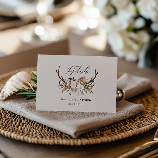 Rustic Antler Floral Wedding woodland Boho Details Begleitkarte