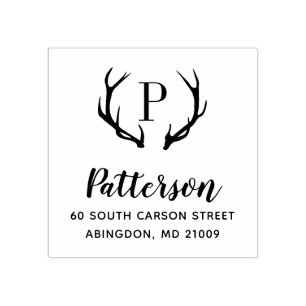 Rustic Antler Monogram Address Briefmarke Gummistempel