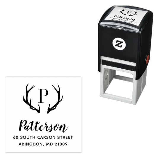 Rustic Antler Monogram Address Briefmarke Permastempel (Beispiel)