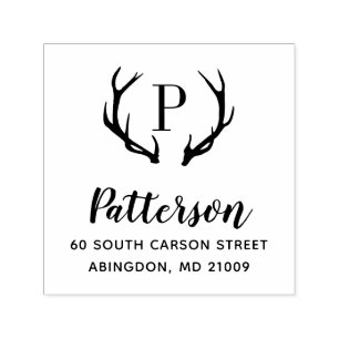 Rustic Antler Monogram Address Briefmarke Permastempel