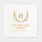 Rustic Antler Monogram Familienname etabliert Servietten Mit Folie (Vorderseite)