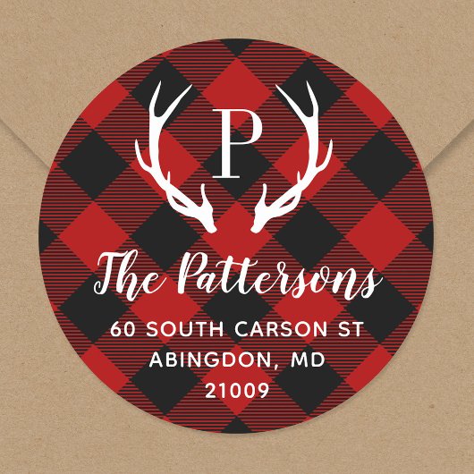 Rustic Antler Monogram Rücksendeadresse Runder Aufkleber