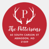 Rustic Antler Monogram Rücksendeadresse Runder Aufkleber (Vorderseite)