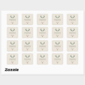 Rustic Antler Pine Cone Personalized Candle Label Quadratischer Aufkleber (Blatt)
