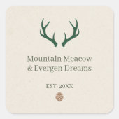 Rustic Antler Pine Cone Personalized Candle Label Quadratischer Aufkleber (Vorderseite)