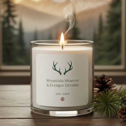 Rustic Antler Pine Cone Personalized Candle Label Quadratischer Aufkleber