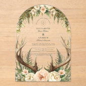 Rustic Antler Woodland Floral Wedding Acryleinladungen (Vorderseite)