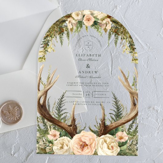 Rustic Antler Woodland Floral Wedding Acryleinladungen