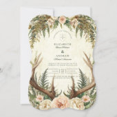 Rustic Antler Woodland Floral Wedding Einladung (Vorderseite)