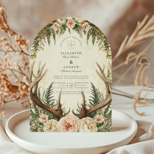 Rustic Antler Woodland Floral Wedding Einladung