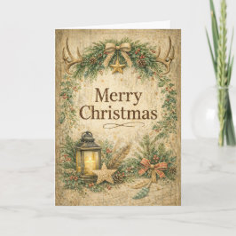 Rustic Antler Wreath Merry Christmas  Feiertagskarte