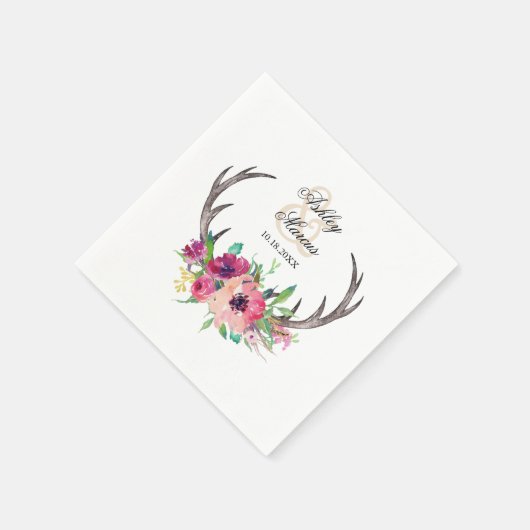 Rustic Antlers Boho Floral Allure Serviette (Ecke)