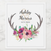 Rustic Antlers Boho Floral Allure Weinetikett (Einzelnes Label)