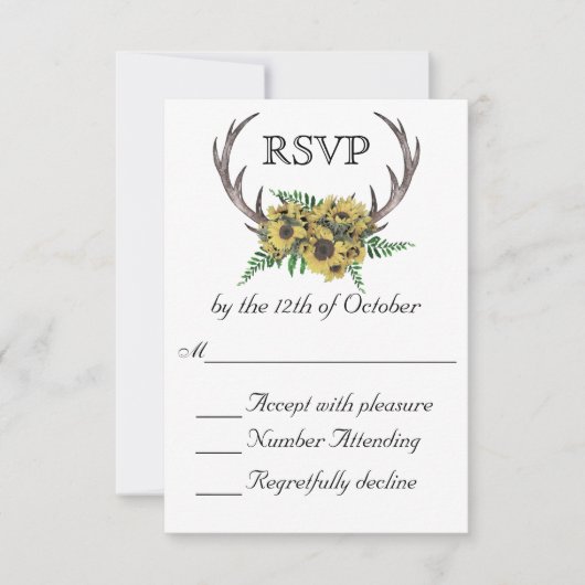 Rustic Antlers Boho Sunflowers Wedding RSVP (Vorderseite)