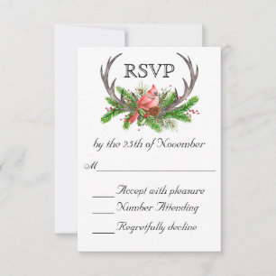 Rustic Antlers Boho Woodland Winter Wedding UAWG RSVP Karte