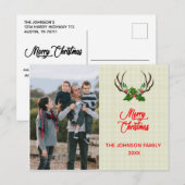 Rustic Antlers Christmas Feiertagspostkarte (Vorne/Hinten)